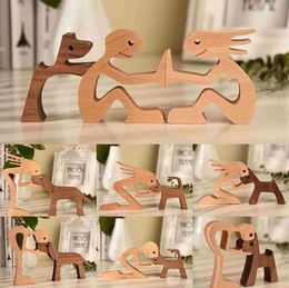 Sculpture de chien en bois pour famille de chiots, ornements créatifs de bureau, décoration de maison et de bureau, artisanat pour amoureux des animaux de compagnie
