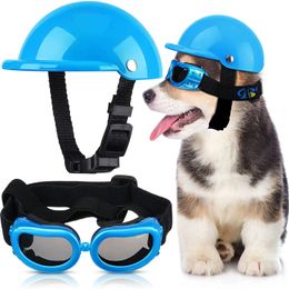 Casco para cachorros Gafas Protección UV Gafas de sol para perros Gafas para perros Motocicleta Sombrero de seguridad duro con cinturón ajustable A prueba de viento 240305