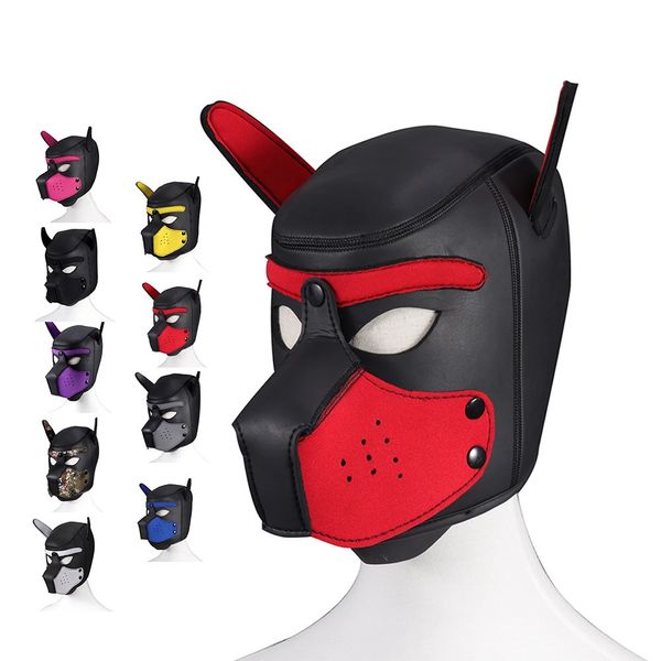 Máscara de cachorro Capucha Juguetes sexuales para parejas Coquetear SM Bdsm Juego de rol Cosplay Máscara de Halloween Máscaras de fiesta Máscara de capucha para perro Neopreno acolchado 240109