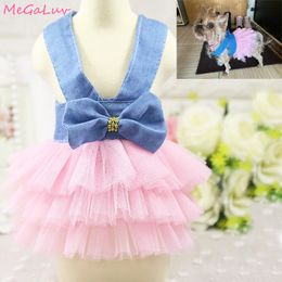 Chiot Pet Dog Vêtements Summer Dog Costume Sling Sweetly Princess Robe Teddy Party Anniversaire Décor Bow Noeud Robe pour petit chien Y200922