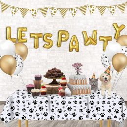 Décorations de fête d'anniversaire sur le thème du chiot Couverture de table en plastique pour arts pour chiens et chats de la patte de chat fournit une nappe jetable