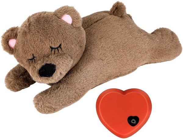 Juguete para cachorros con latido del corazón Cachorros Ansiedad por separación Juguete para perros Peluche suave Compañero para dormir Ayuda conductual Juguete para perros con latido del corazón para cachorros Perro mascota (Oso)