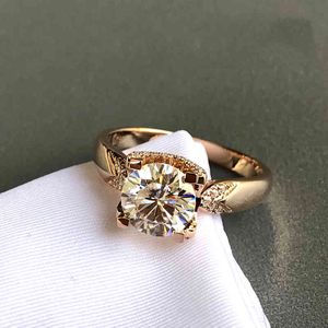 Pure 18K Rose Gold Moissanite 1ct 2CT 3CT Luxe Design 4 Klauwen VVS1 Bruiloft Sieraden Verjaardag Ring Ronde Cut