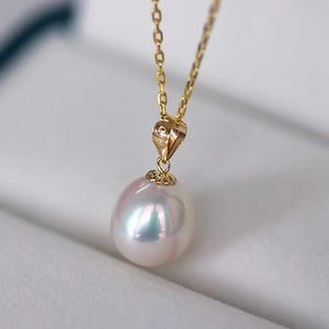 Pure 18K Geel Goud Natuurlijk zoetwaterparel Pendant ketting Vrouwen Witwaterdruppel Pearl geschenk met S925 Chain D001 240227