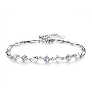 Pure 925 Sterling Sier Bracelet De Luxe Diamant Zircon Charmes Bracelets pour Femmes Bijoux Réel 18K Chaîne En Or Blanc Bracelets