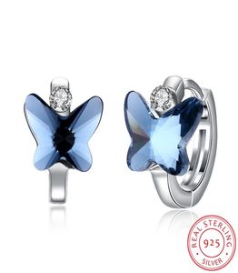 Pure 925 Sterling zilveren blauwe vlinder Creole hoepel oorbellen voor vrouwen geschenk kristal fijne sieraden zilveren kleur accessoires feest br8789427