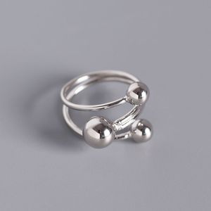 Pure 925 sterling zilver open ringen voor vrouwen Nieuwe eenvoudige meerlagige drie kralen Statement Ring fijne sieraden