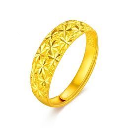 Bague en or pur 999 véritable, modèle solide, étoile complète pour attirer la richesse et la prospérité 240307