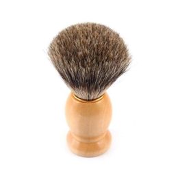 Brocha de afeitar de pelo de tejón puro, brochas de afeitar para Barba con mango de madera Natural para hombres, herramienta de limpieza de barba facial 9423567