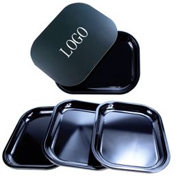 Color negro puro Sin logotipo Bandejas rodantes OEM Plato para fumar Tabaco de metal Rollo de 180x140 mm Caja de hojalata Especias Placa de hojalata con tapa Bandeja de hierbas Almacenamiento de rodillos de mano pequeños