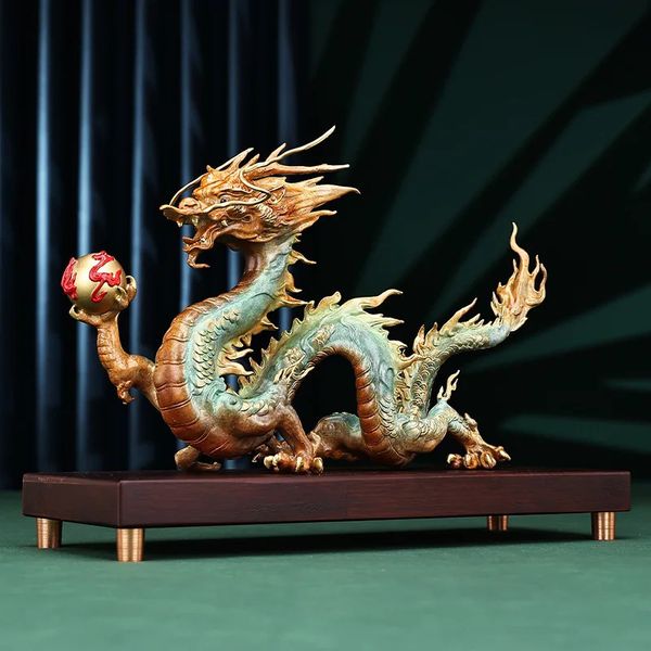 Dragon en laiton pur Teng Four Seas Ornement Dragon Année Zodiac Dragon Decoration Office Opening Gift 240407