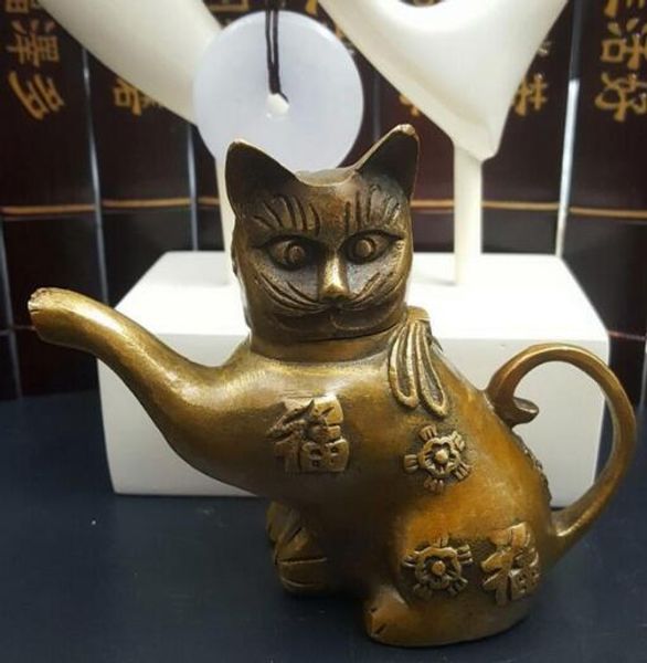 Adornos de latón puro, tetera con forma de gato de la suerte, decoración para el hogar, manualidad para regalo