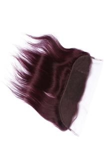 Couleur pure 99J Vin rouge droit 134 dentelle de fermeture frontale nœuds blanchis avec cheveux borgogne bordeaux frontaux pour woma4359026