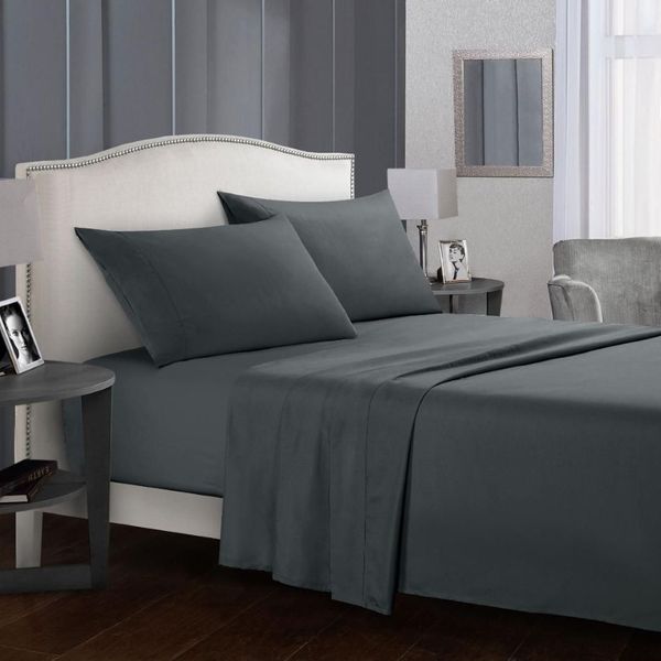 Juego de cama de Color puro, ropa de cama breve, Sábana plana, funda ajustable, tamaño Queen King, gris, suave y cómoda cama blanca set265B