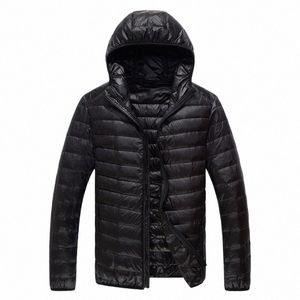 Couleur pure haut de gamme chaud Fi pour hommes plume à capuche doudoune hiver Boutique mâle manteau mince léger pardessus 37CO #