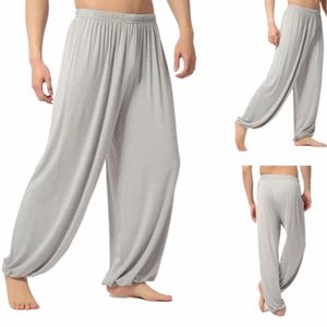 Pantalon droit en vrac de couleur pure Hommes pantalons de survêtement Modal Casual Printemps Lg Pantalons Hommes Sports Yoga Pantalons Vêtements de danse à la mode R4Vu #