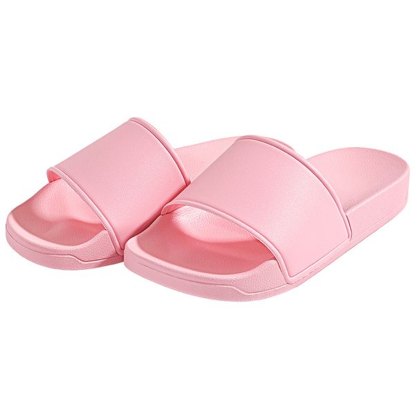 Pantoufles de couleur pure pour hommes et femmes, chaussures plates en caoutchouc, chaussures de plage décontractées, été rose