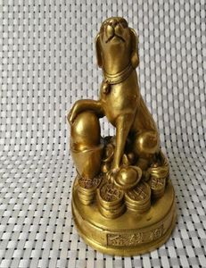 Décoration Feng Shui en cuivre pur pour chien, lingot d'argent, Fortune en Feng Shui Wang Cai, artisanat Bronze8794383