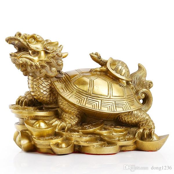 Pur cuivre dragon tortue pendule maison de ville zhuo mauvais esprits contre les petites personnes mère et fils lingot tortue bête feng shui