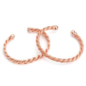 Bracelet de poignet magnétique en cuivre pur pour le soulagement de la douleur thérapie rhumatismale arthrite tressé couleur or rose hommes femmes manchette Q0717