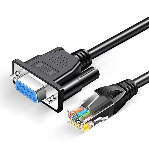 Cable de cobre puro RJ45 a RS232, puerto serie COM, puerto paralelo, cable con cabeza de cristal con orificio hembra, cable de puerto serie RJ45 a db9