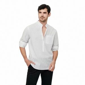 Pure Cott Loose Hommes Casual Chemise à manches LG de haute qualité Lumière Luxe Couleur Solide Chemises Oversize Top Blanc Noir Jaune Z5sG #