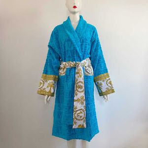 Pure katoenen badjas met absorberende handdoekmateriaal geschikt voor koppels in alle seizoenen en pyjama Lang snel drogen winterblauw
