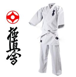 Lienzo de algodón puro 12oz Kyokushinkai Karate Uniforme Iko Kimono Dogi incluye cinturón blanco y etiqueta Kanku8163390