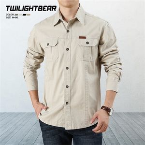 Pure Cotton Casual Shirt Men Oversize Loose Long Sleeve Cargo s Men's Clothing High Quality Solid Tooling 6XL AF1388 220402