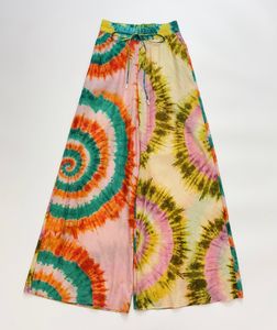 Coton pur Colorful Renduring Imprimé pantalon large de taille élastique élastique