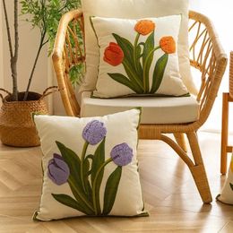 Pure Coton Broidery tai-oreiller Tulip Spring Throw Covers Couvertures d'oreiller 45x45 Patio de patio extérieur décorations de jardin à la maison 240325