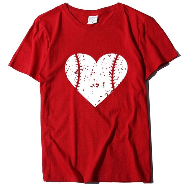 Pur coton femme amour motif de baseball impression T-shirt style décontracté nouveau T-shirt femmes haut whtie 210306