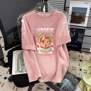 Pur coton drôle dessin animé imprimé T-shirt harajuku surdimensionné graphique femmes kawaii rose hauts été décontracté y2k t-shirts haut hipster 240401