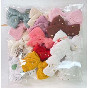 Cheveux en gaze de coton pur pour enfants, couleur unie, bord imprimé, paquet complet, Clip, nœud fait à la main, vêtements de tête