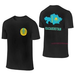 Coton Pure Kazakhstan National Flag Carte Badge T-shirt imprimé pour hommes T-shirt harajuku à manches courtes décontractées Sum