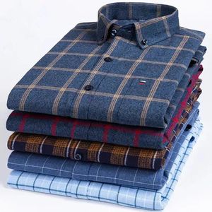 Camisa a cuadros de algodón puro para hombre, camisa de manga larga de ajuste Regular para hombre, blusa informal de gran tamaño para ocio, otoño y primavera, talla grande 240104