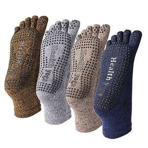 Pure Cotton Men Yoga Socks Solid Color Non Slip Skid absorberen zweet ademend 5 teen grepen Pilates Barre 5 paren per pack 240220