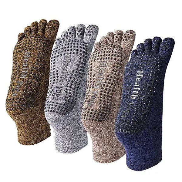 Chaussettes de yoga coton pur couleurs de couleur non glissée absorbe la sueur respirante 5 orteils poil pile barre 5 paires par paquet 240220