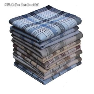 Mouchoirs carrés à carreaux rayés pour hommes en pur coton Vintage Mouchoir de poche absorbant la sueur Nostalgia10pcs Lot