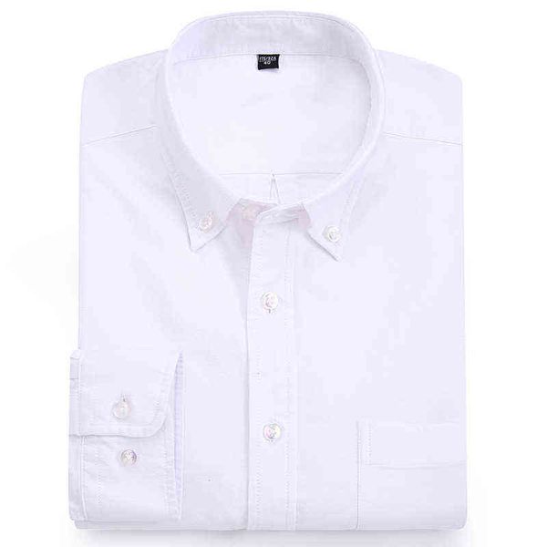 Pur coton Oxford hommes chemise décontracté solide à manches longues hommes d'affaires chemises habillées loisirs avec poche avant coupe régulière haut blanc G0105