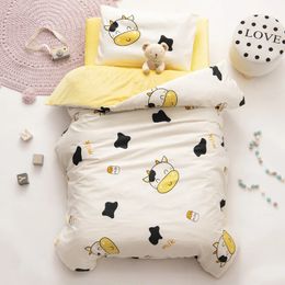 Couette en pur coton pour enfants, ensemble de 3 pièces, literie de sieste, couvre-lit et couvre-lit sans noyau, dessin animé, 240103