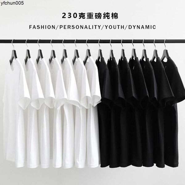 Camiseta de manga corta de color sólido de algodón puro para hombres y mujeres Cuerpo blanco con top negro debajo de la mitad para hombre Khk9