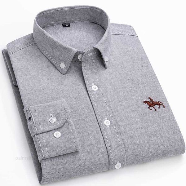 Camisa de manga larga hilada Oxford lavada de algodón puro para hombre, ropa bordada pura de negocios informal de primavera y otoño