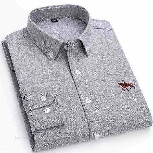 Camisa de manga larga hilada Oxford lavada de algodón puro para hombre, ropa bordada pura de negocios de primavera y otoño