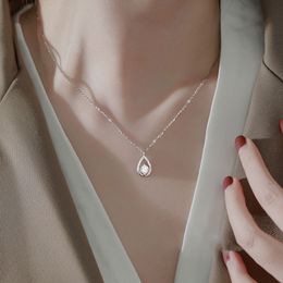 Collier de gouttelettes purs Sier Pear Set Paron Zircon Pendant Forest Student Collar Collar Collar Item Bijoux Article populaire