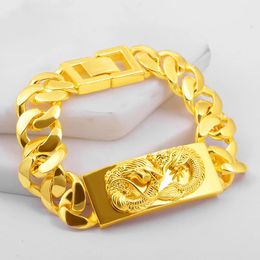 Pure Gold de 18k Color Braceletas originales para hombres con Square Dragon Posting Bracelet Bangle Wedding for Party Banquet Jewelry Gift 240508