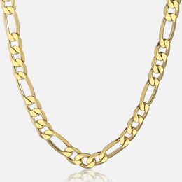 Pure goud gevulde heren ketting ketting sieraden 24k 10 mm zware figaro ketting 22inch