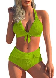 Pure Green Bikini 2023 Dames sexy hoge taille bandage tweedelige badkleding V-hals band kant bovenste badjas yl2023088 P230525