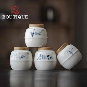 Boîte à thé en céramique d'orchidée pure peinte à la main, organisateur de réservoir de stockage de thé à base de plantes, conteneurs avec couvercle en bambou, caddie de thé d'éveil, artisanat 240119