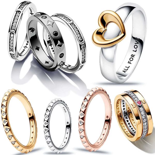 Puro hecho a mano 14K oro radiante dos tonos corazón deslizante mujeres Sterling Sier joyería anillo conjunto regalo de cumpleaños